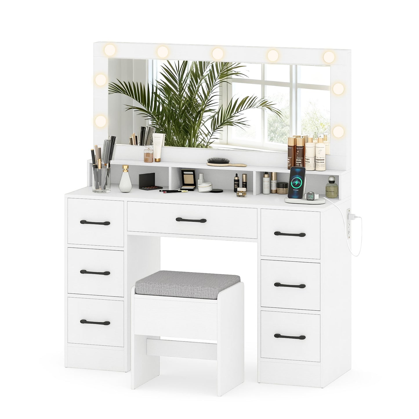 Vanity Desk with Lighted Mirror and Charging Station