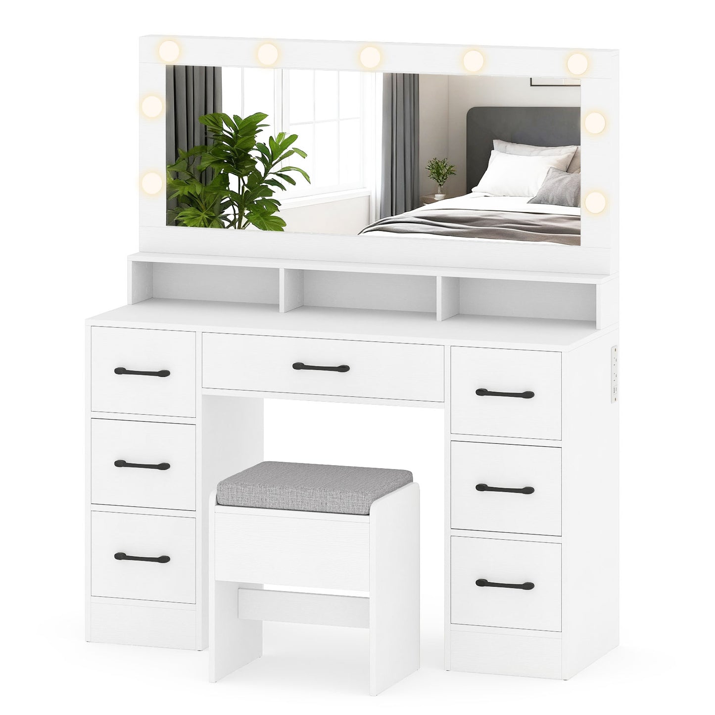 Vanity Desk with Lighted Mirror and Charging Station