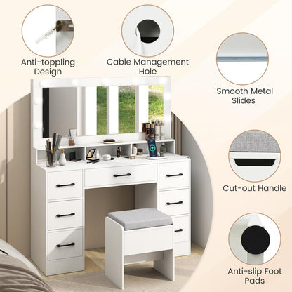 Vanity Desk with Lighted Mirror and Charging Station