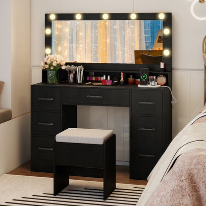 Vanity Desk with Lighted Mirror and Charging Station
