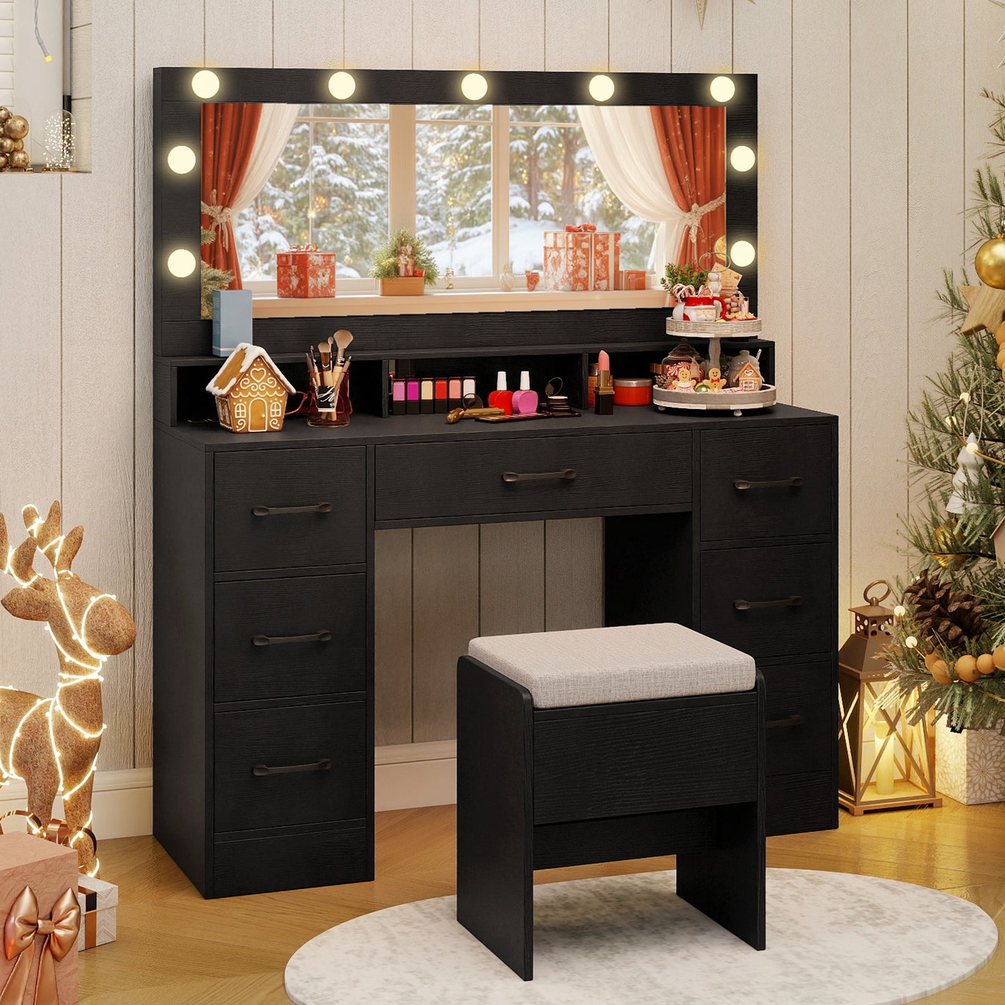 Vanity Desk with Lighted Mirror and Charging Station