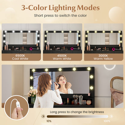 Vanity Desk with Lighted Mirror and Charging Station
