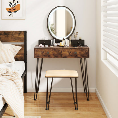 Vanity Table Set with 3-Color Lighted Mirror & Stool