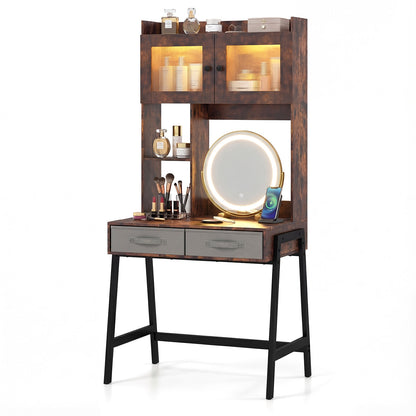 Vanity Desk with Rotatable Lighted Mirror and Storage
