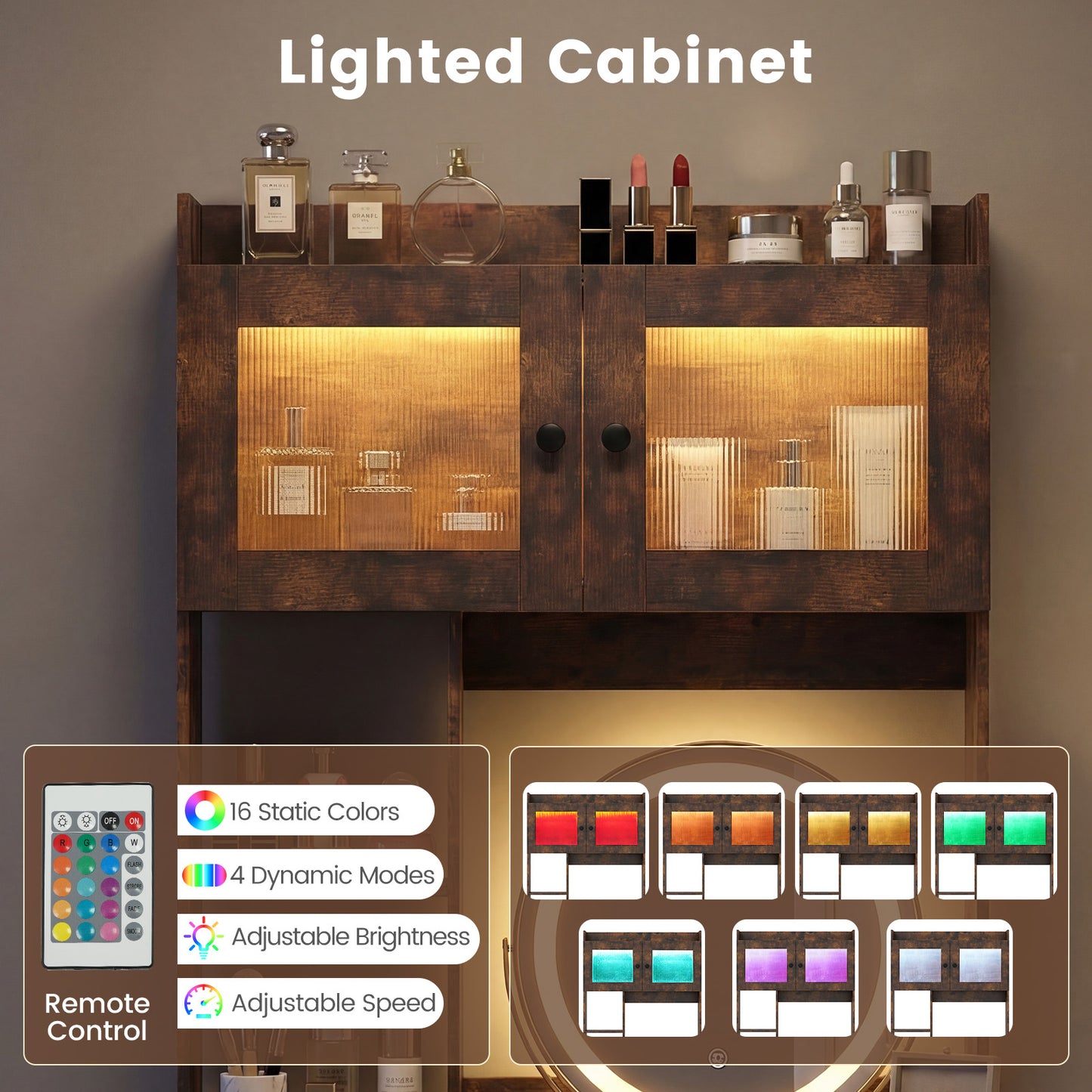 Vanity Desk with Rotatable Lighted Mirror and Storage