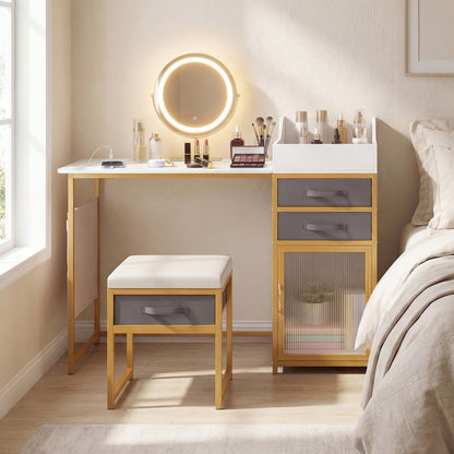 55-Inch Vanity Desk with Rotatable Lighted Mirror & Stool