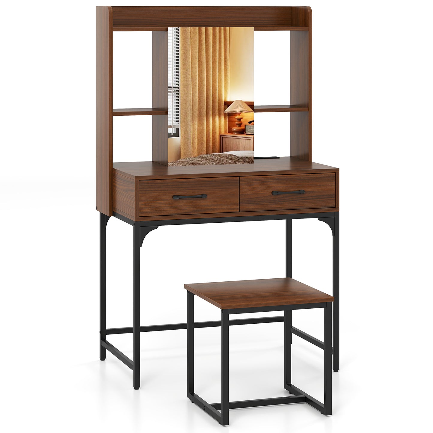 Vanity Desk with Charging Station and Storage Drawers