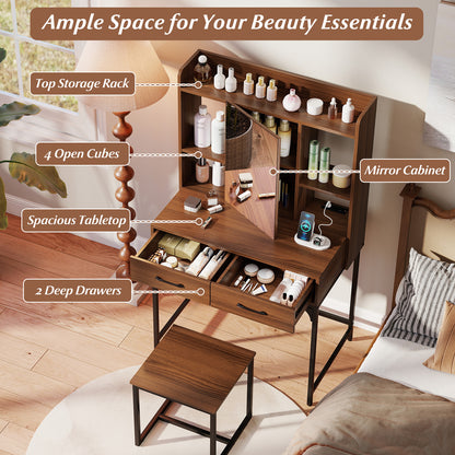 Vanity Desk with Charging Station and Storage Drawers