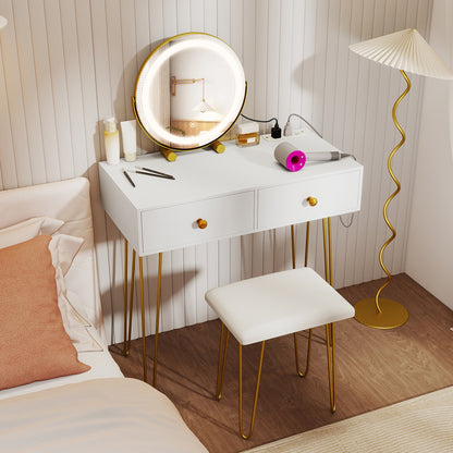 Vanity Desk with Lighted Adjustable Mirror and Stool