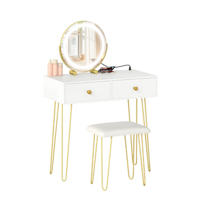 Vanity Desk with Lighted Adjustable Mirror and Stool