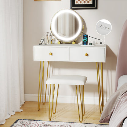 Vanity Desk with Lighted Adjustable Mirror and Stool