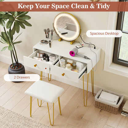 Vanity Desk with Lighted Adjustable Mirror and Stool