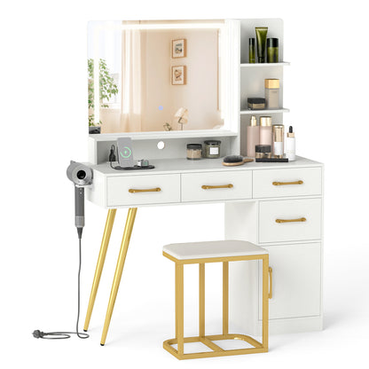 Vanity Set with Lighted Mirror, Stool & Adjustable LED Lights