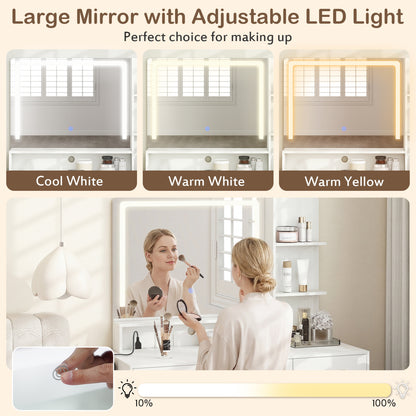 Vanity Set with Lighted Mirror, Stool & Adjustable LED Lights