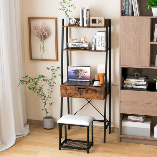 Ladder Vanity Desk Set with Flip Top Mirror and Stool