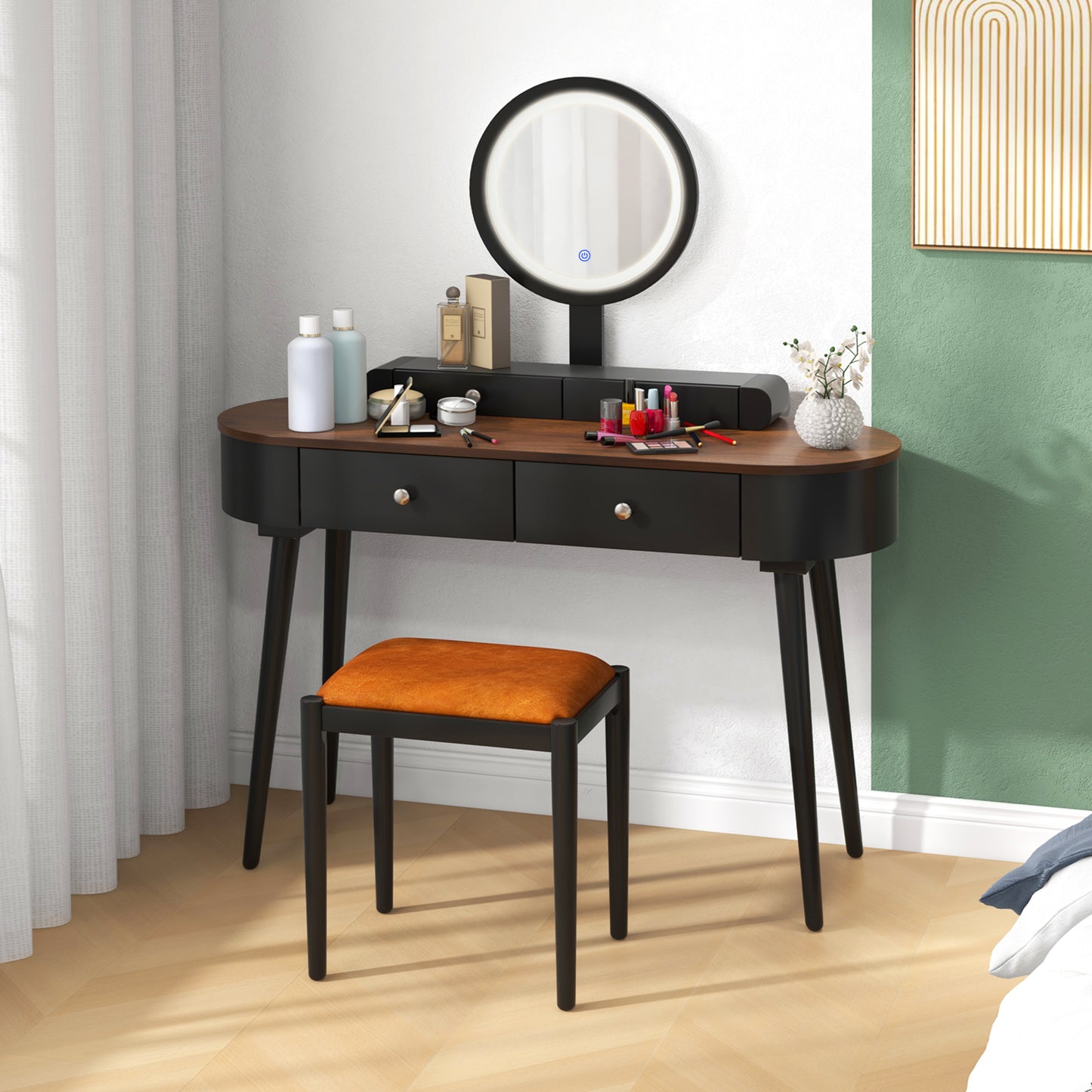 Makeup Vanity Table with LED Mirror and 3 Drawers