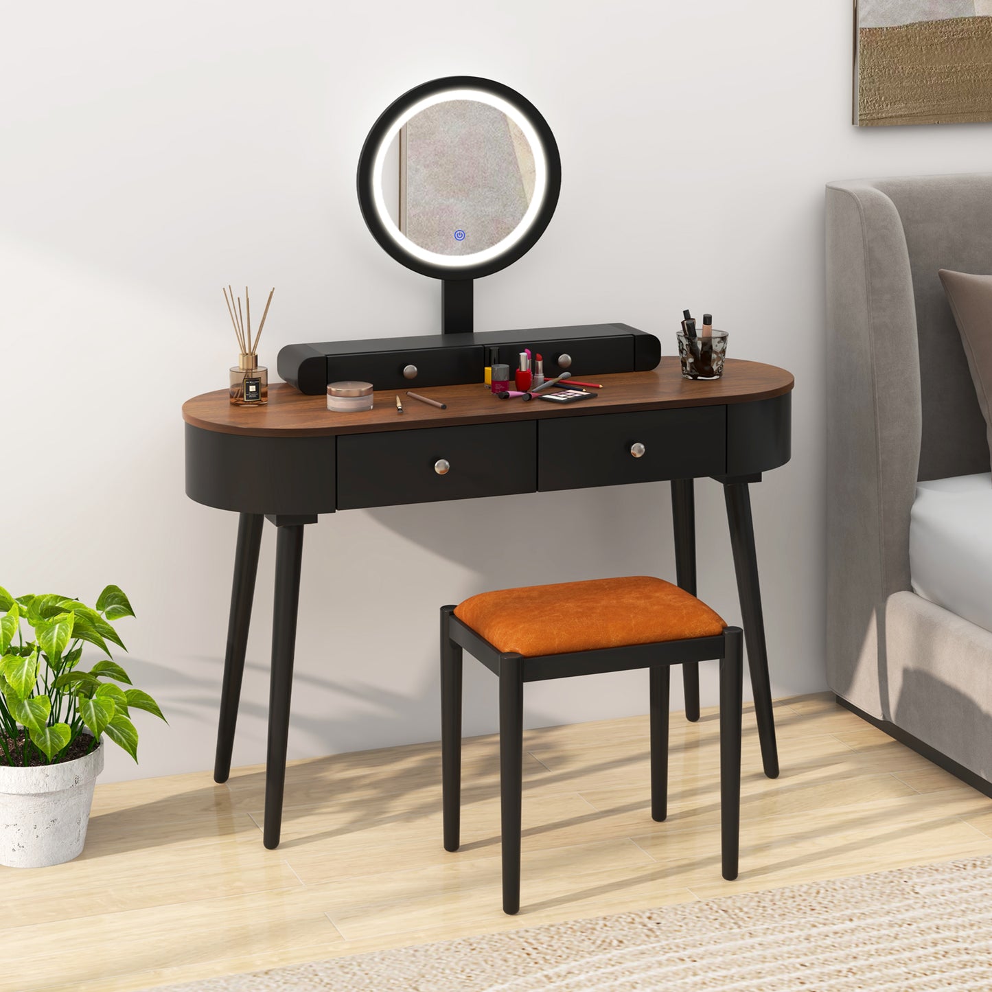 Makeup Vanity Table with LED Mirror and 3 Drawers