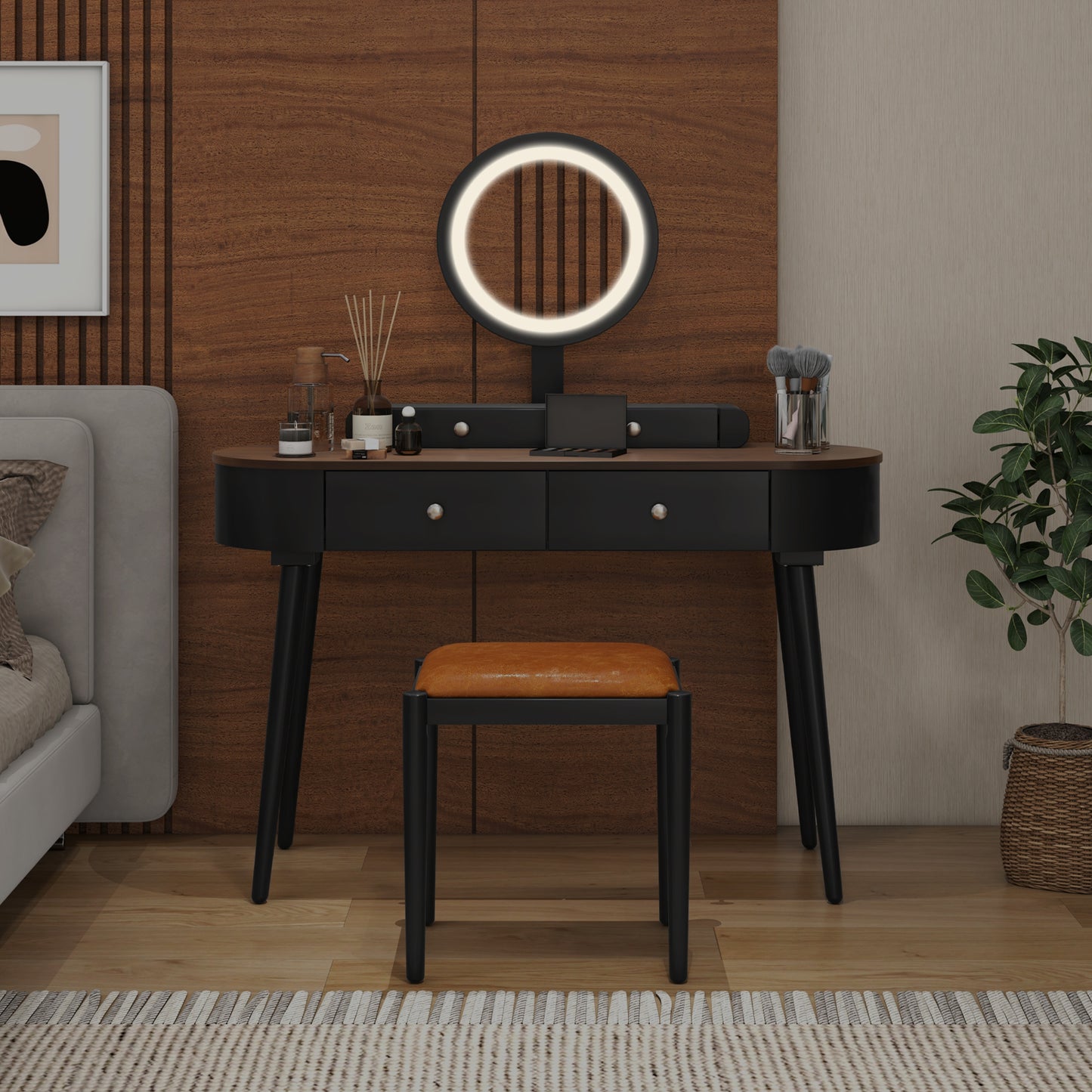 Makeup Vanity Table with LED Mirror and 3 Drawers