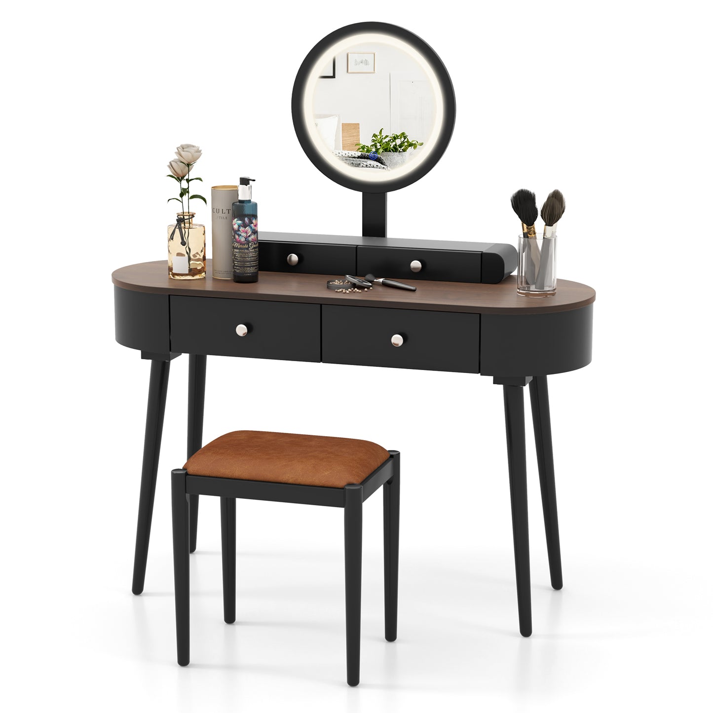 Makeup Vanity Table with LED Mirror and 3 Drawers