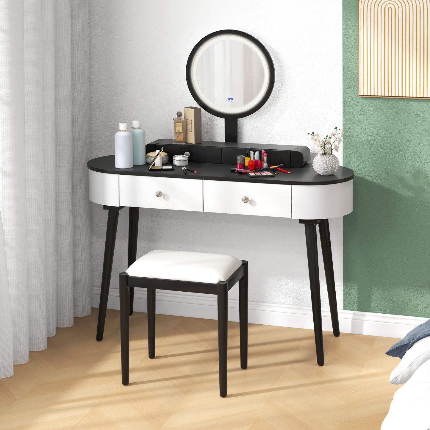 Makeup Vanity Table with LED Mirror and 3 Drawers