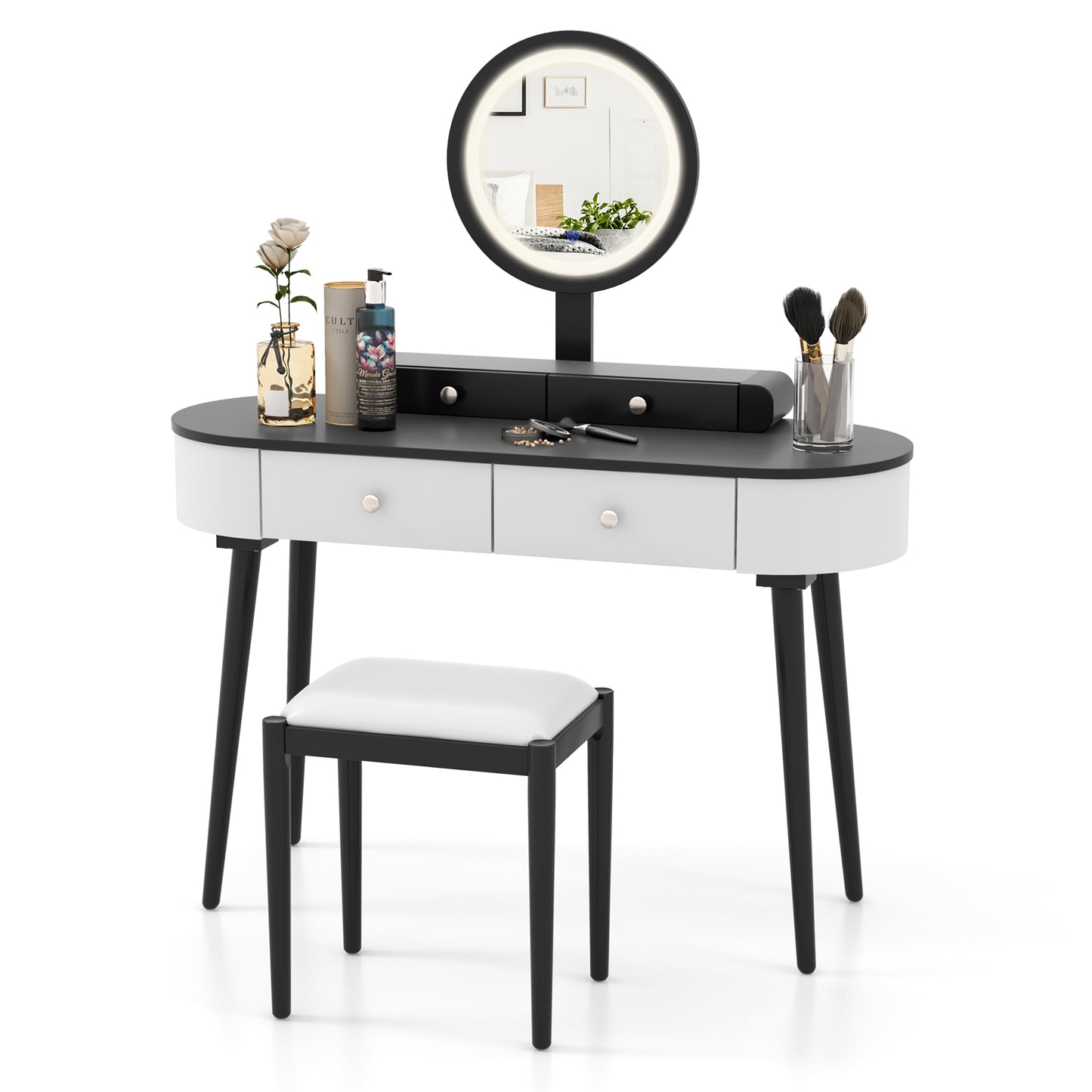 Makeup Vanity Table with LED Mirror and 3 Drawers