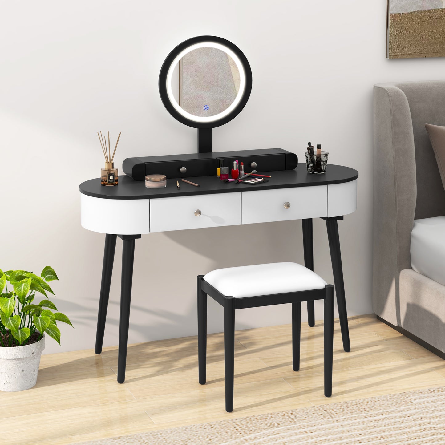Makeup Vanity Table with LED Mirror and 3 Drawers