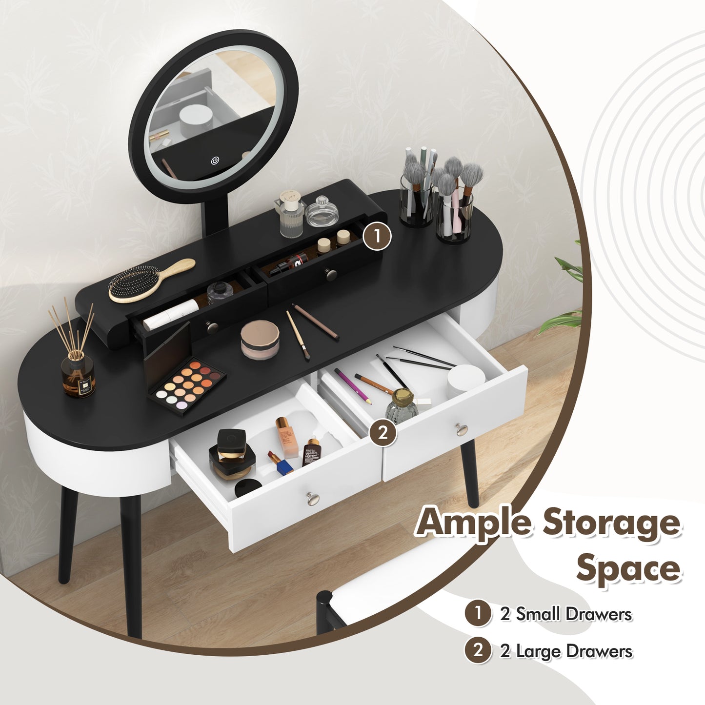 Makeup Vanity Table with LED Mirror and 3 Drawers