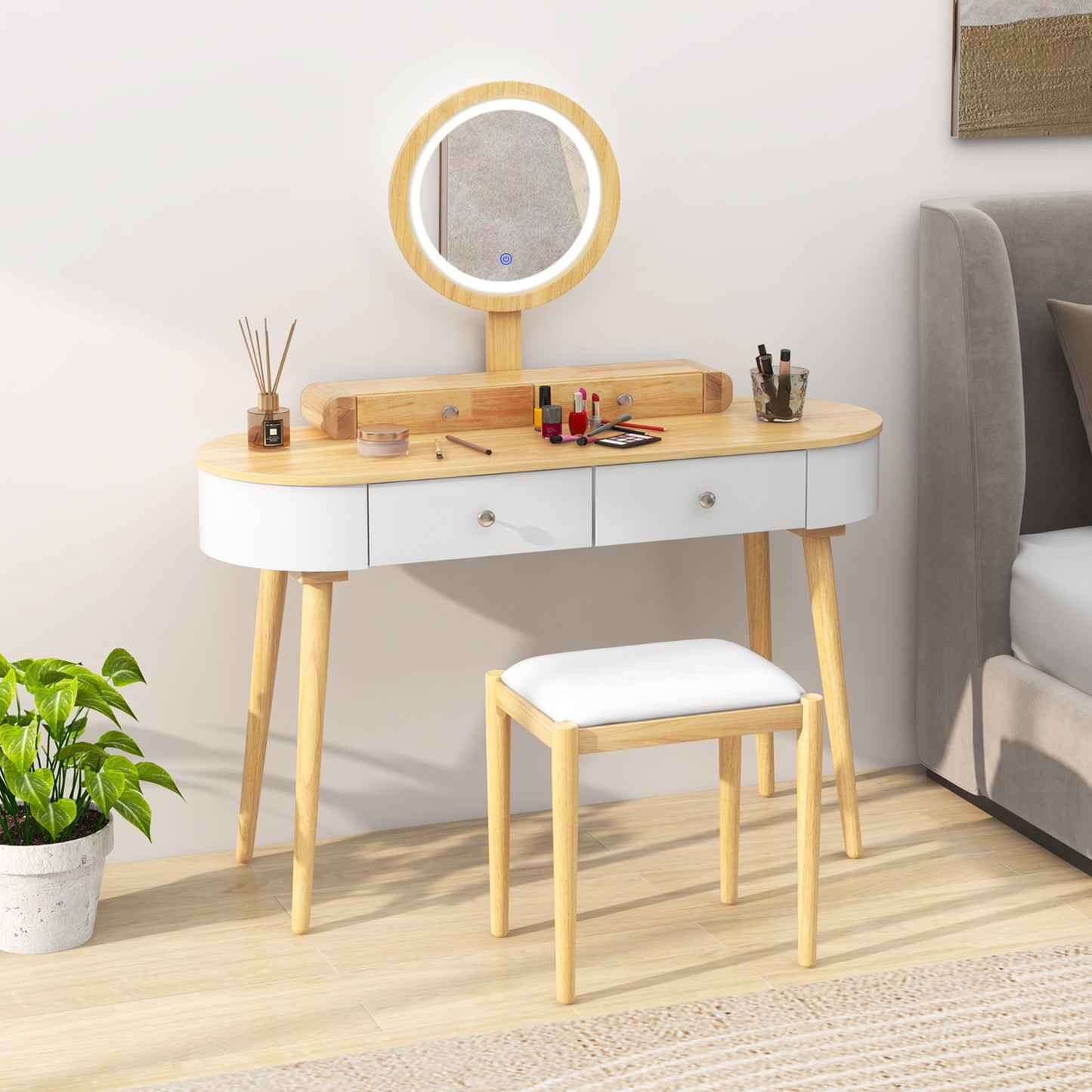 Makeup Vanity Table with LED Mirror and 3 Drawers