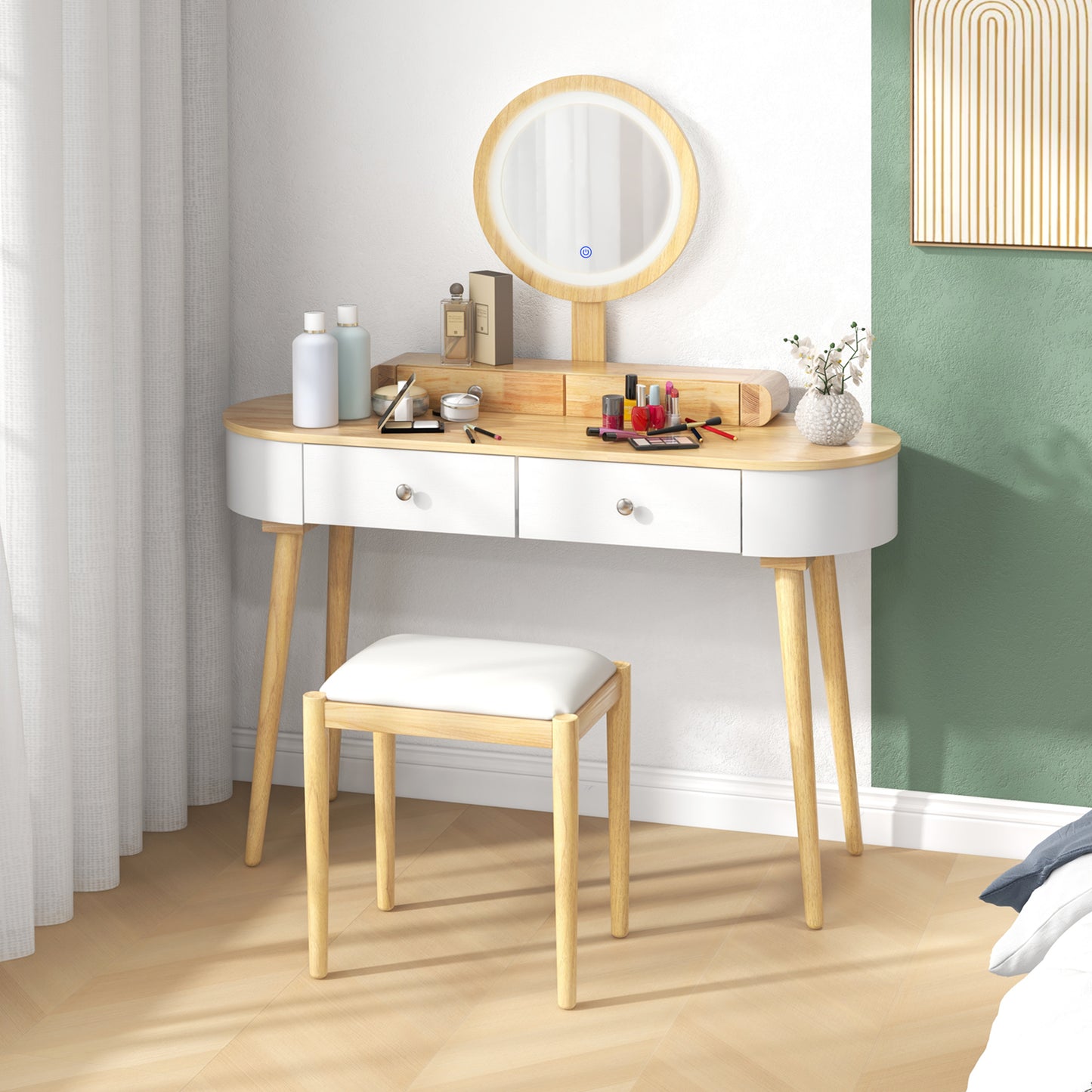 Makeup Vanity Table with LED Mirror and 3 Drawers