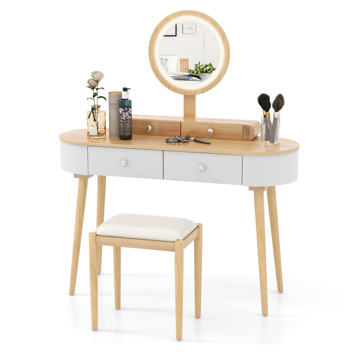 Makeup Vanity Table with LED Mirror and 3 Drawers