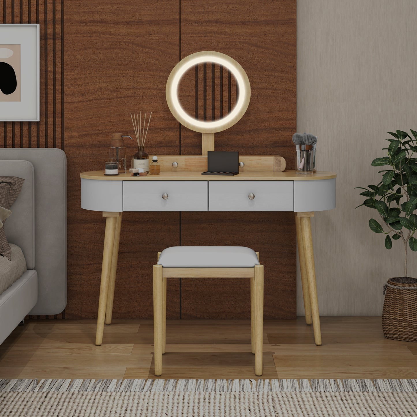 Makeup Vanity Table with LED Mirror and 3 Drawers