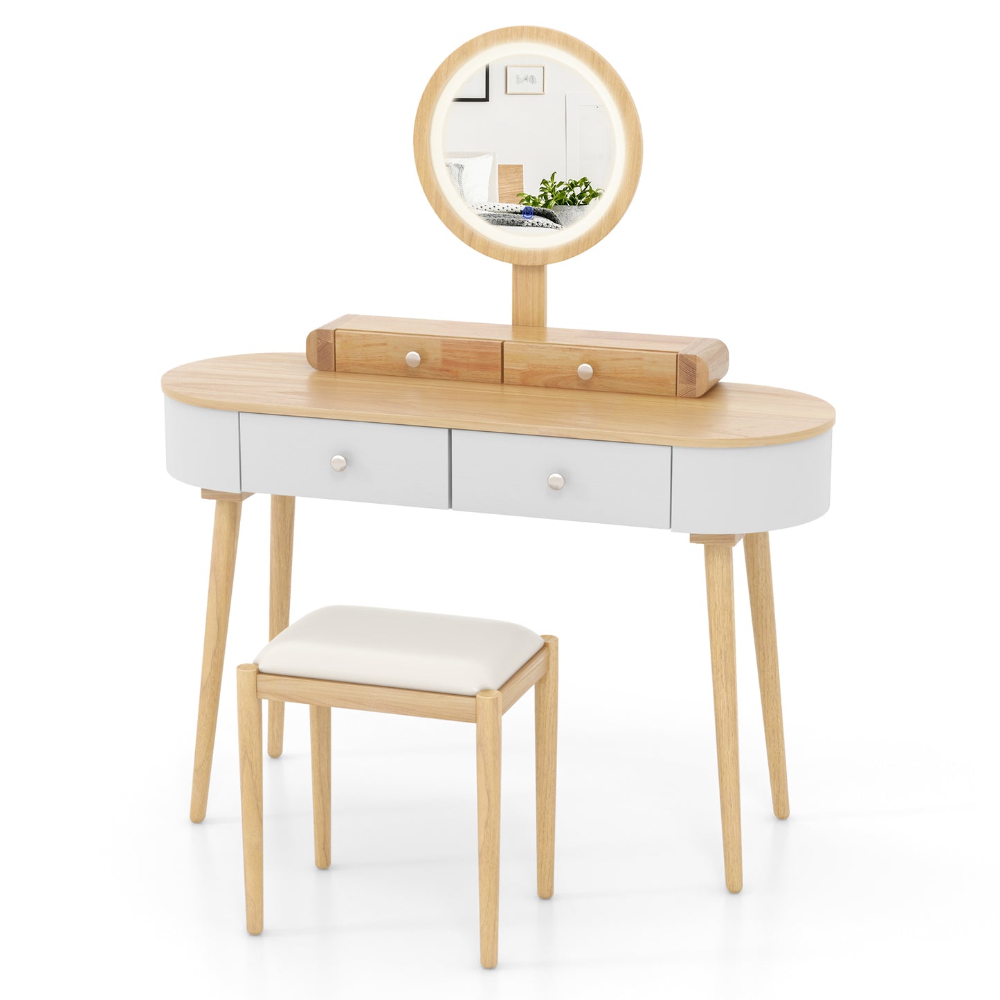 Makeup Vanity Table with LED Mirror and 3 Drawers
