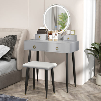 Vanity Table Set with Lighted Mirror and 4 Drawers
