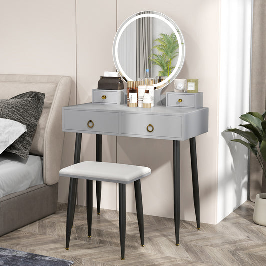 Vanity Table Set with Lighted Mirror and 4 Drawers