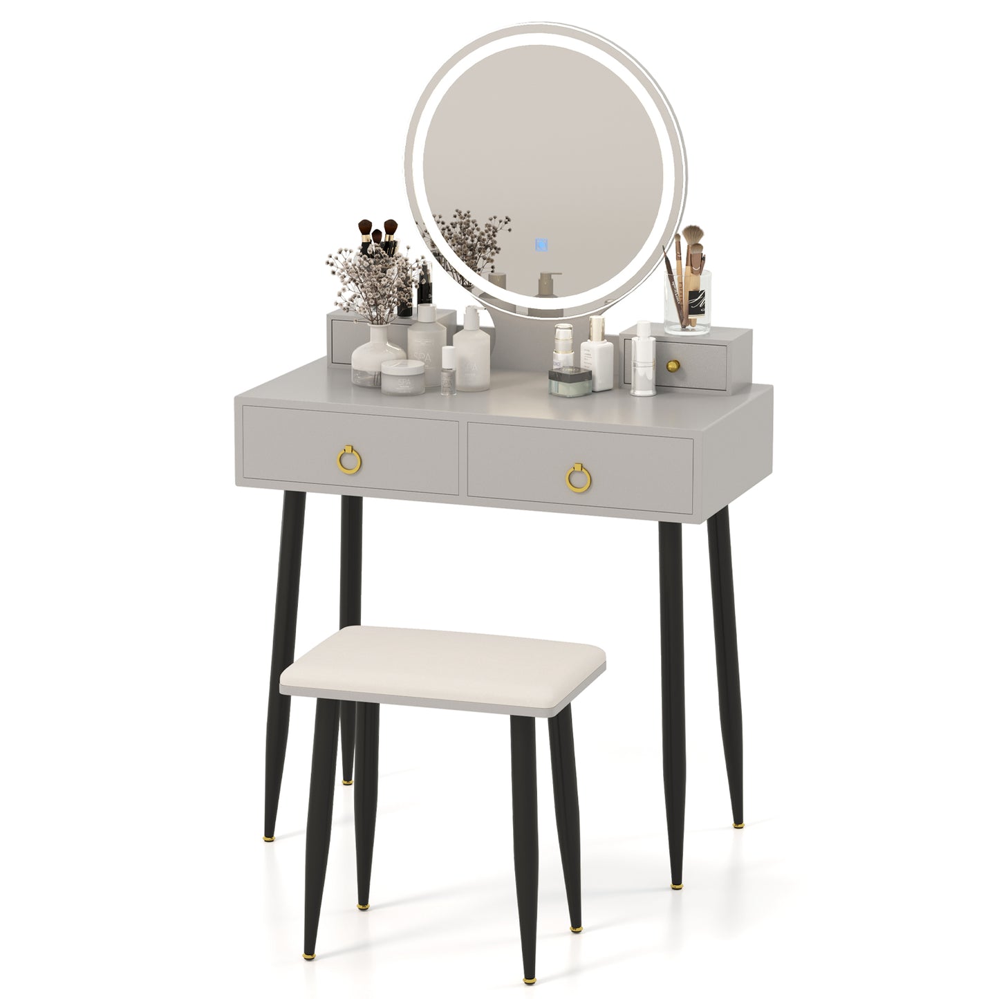 Vanity Table Set with Lighted Mirror and 4 Drawers