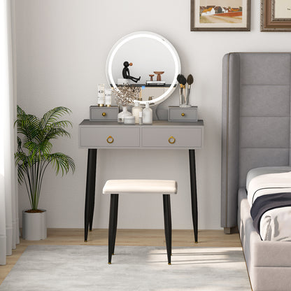 Vanity Table Set with Lighted Mirror and 4 Drawers