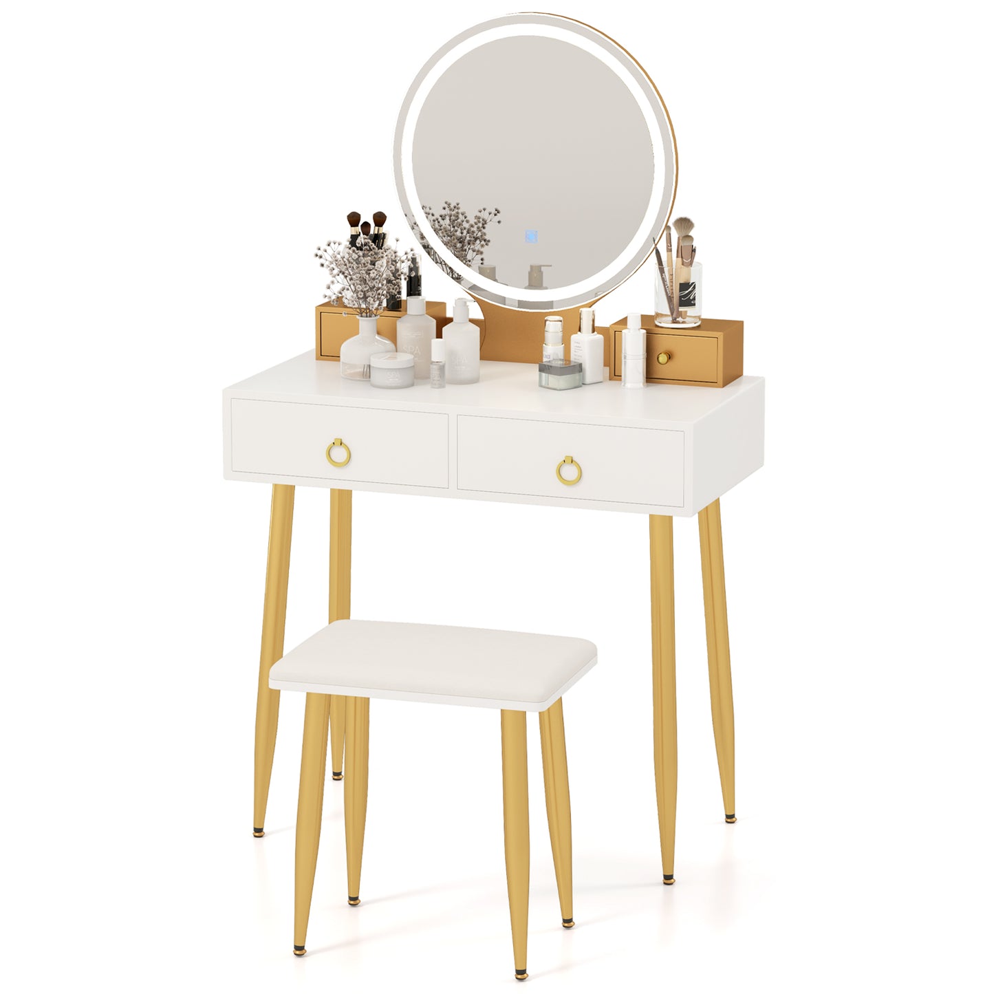 Vanity Table Set with Lighted Mirror and 4 Drawers