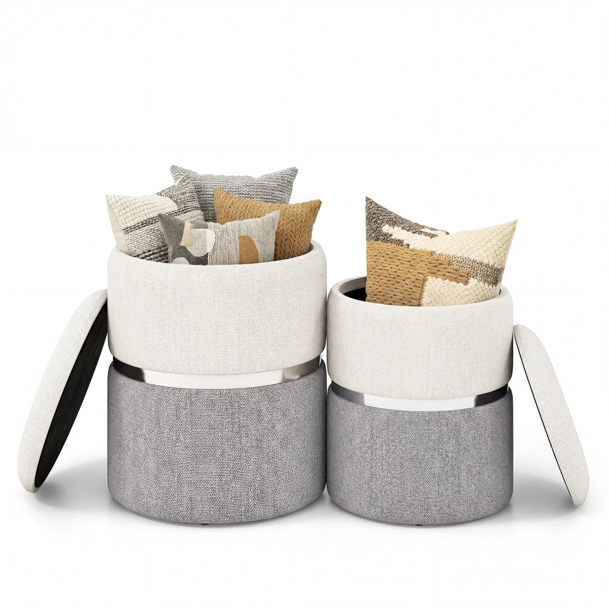 Velvet/Linen Fabric Storage Ottoman Set of 2