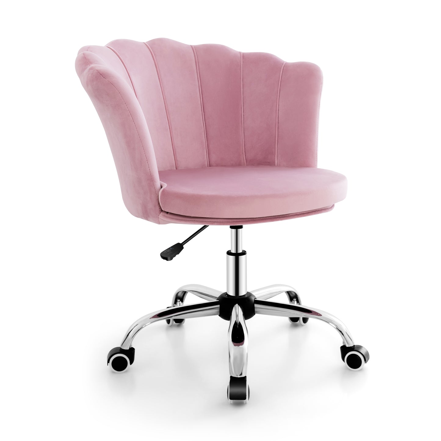 Velvet Vanity Chair with Seashell Back and Wheels - Pink