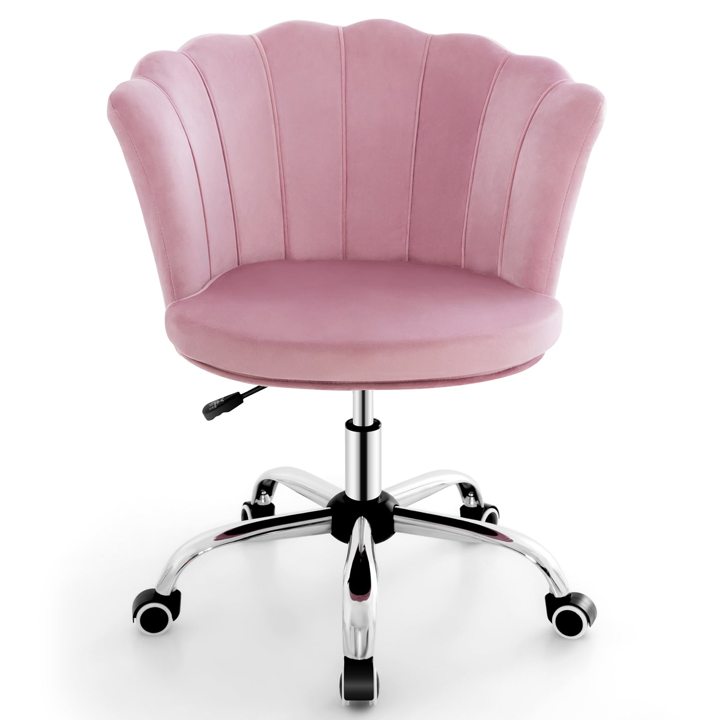 Velvet Vanity Chair with Seashell Back and Wheels - Pink