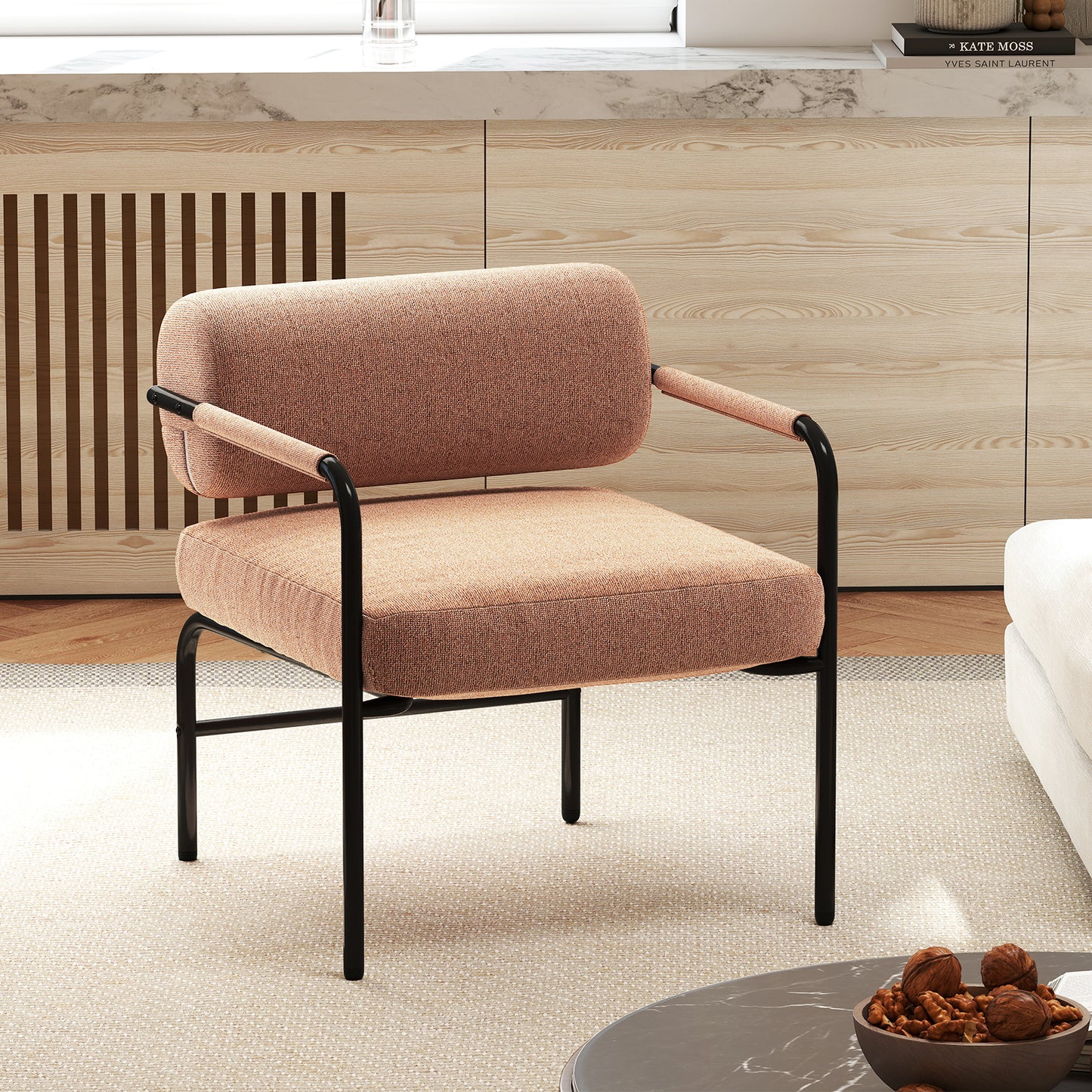 Velvet Accent Chair with Cylindrical Backrest - Brown