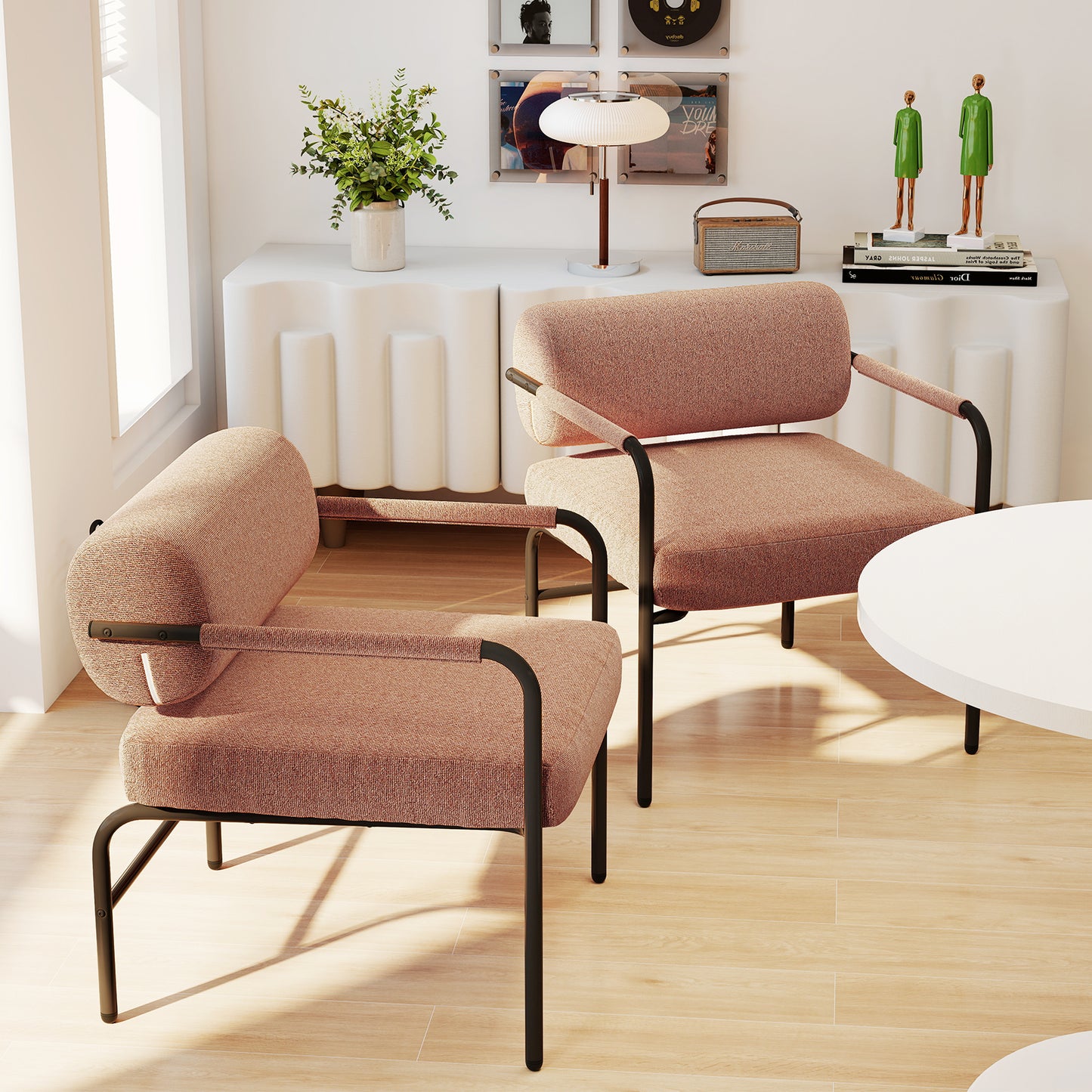 Velvet Accent Chair with Cylindrical Backrest - Brown