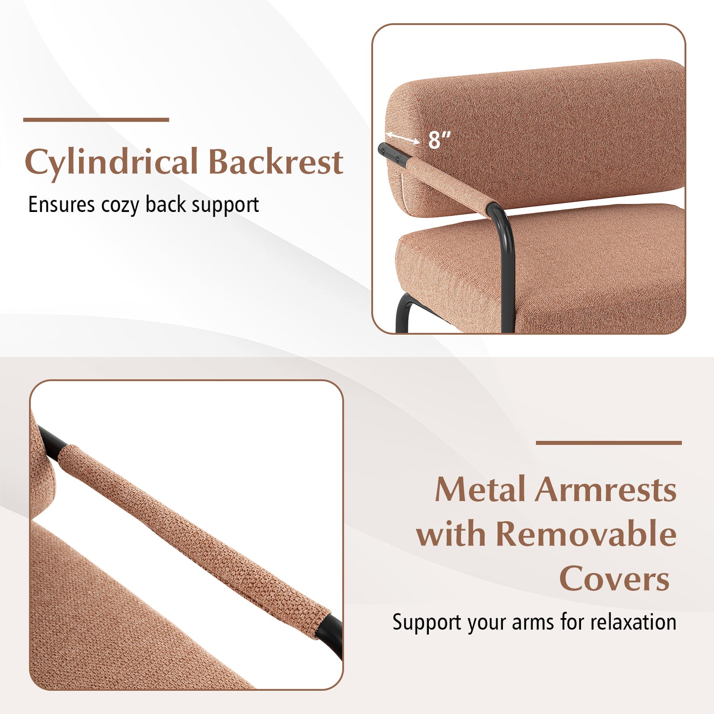 Velvet Accent Chair with Cylindrical Backrest - Brown