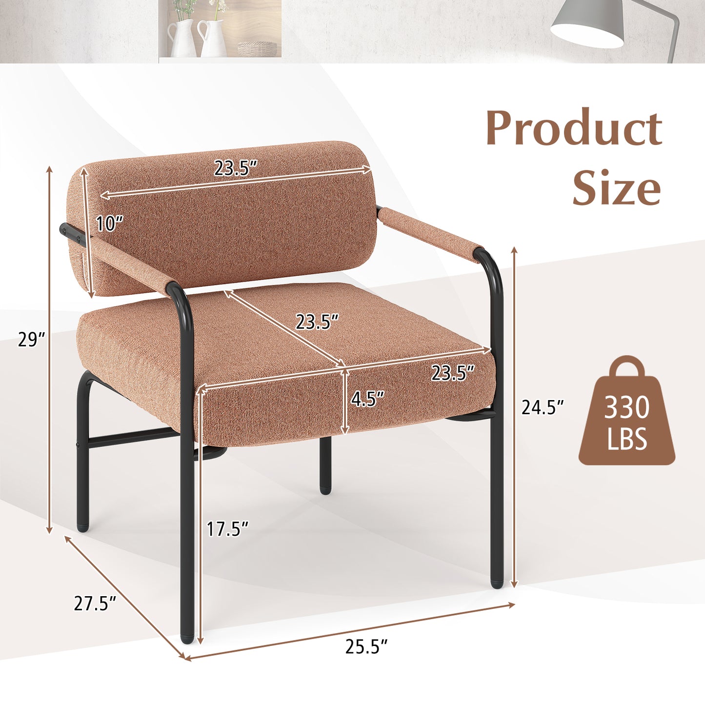 Velvet Accent Chair with Cylindrical Backrest - Brown