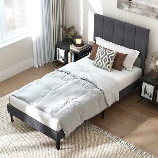 Upholstered Platform Bed with Adjustable Headboard - Twin Size