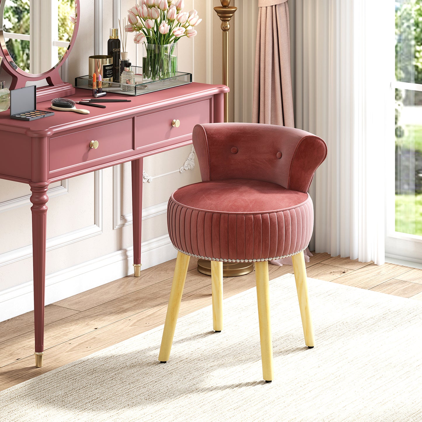 Velvet Vanity Chair with Tufted Low Back
