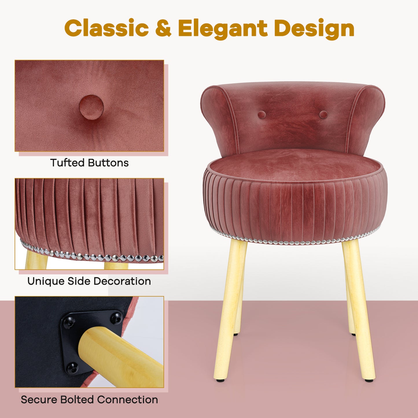 Velvet Vanity Chair with Tufted Low Back