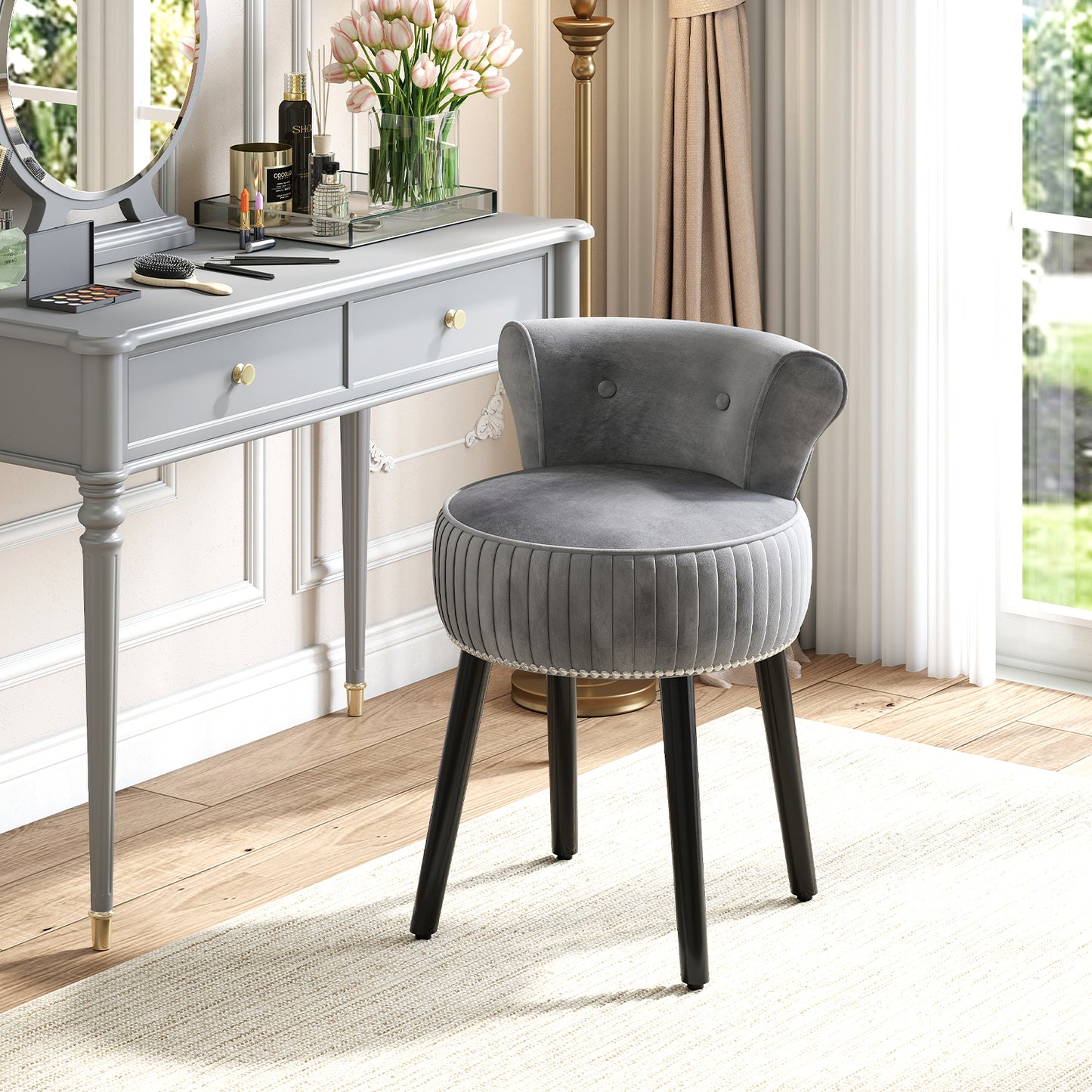Velvet Vanity Chair with Tufted Low Back