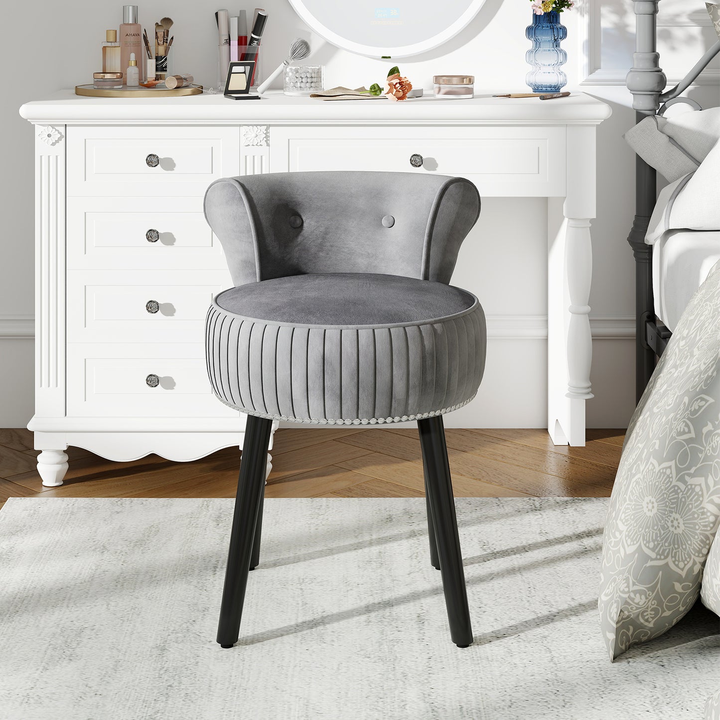 Velvet Vanity Chair with Tufted Low Back