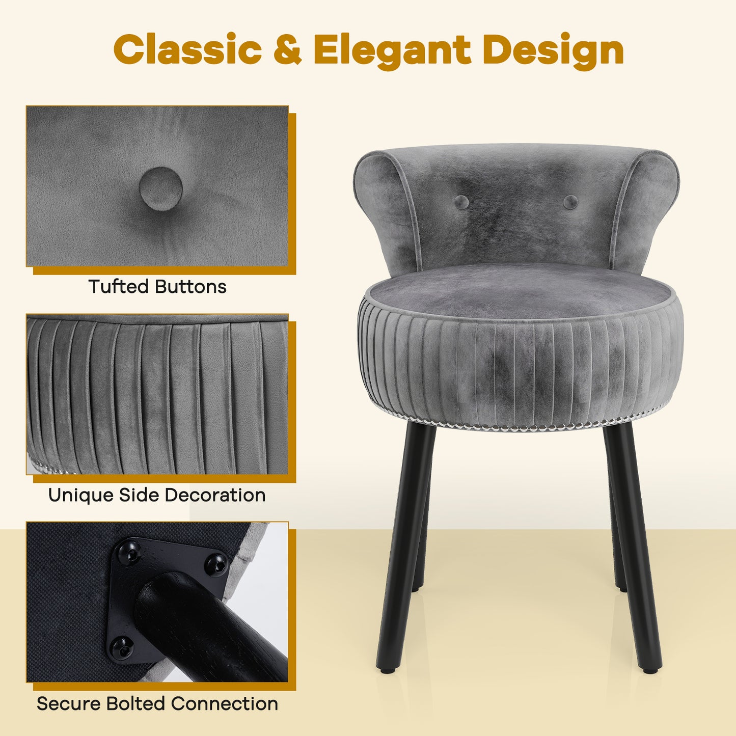 Velvet Vanity Chair with Tufted Low Back